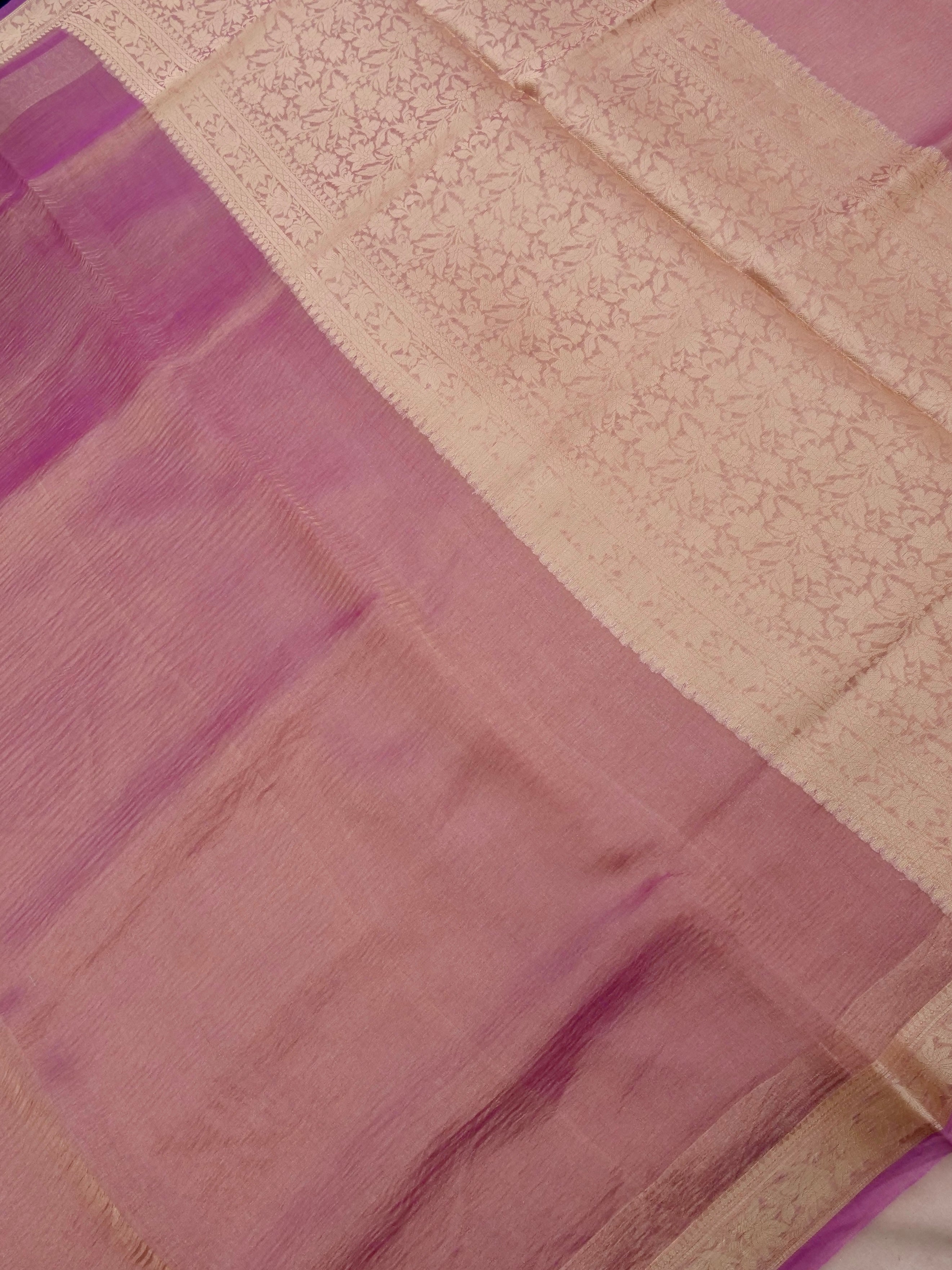 Onion Pink Pure Crush Tissue Silk Banarasi Saree