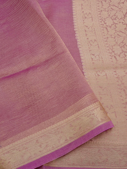 Onion Pink Pure Crush Tissue Silk Banarasi Saree