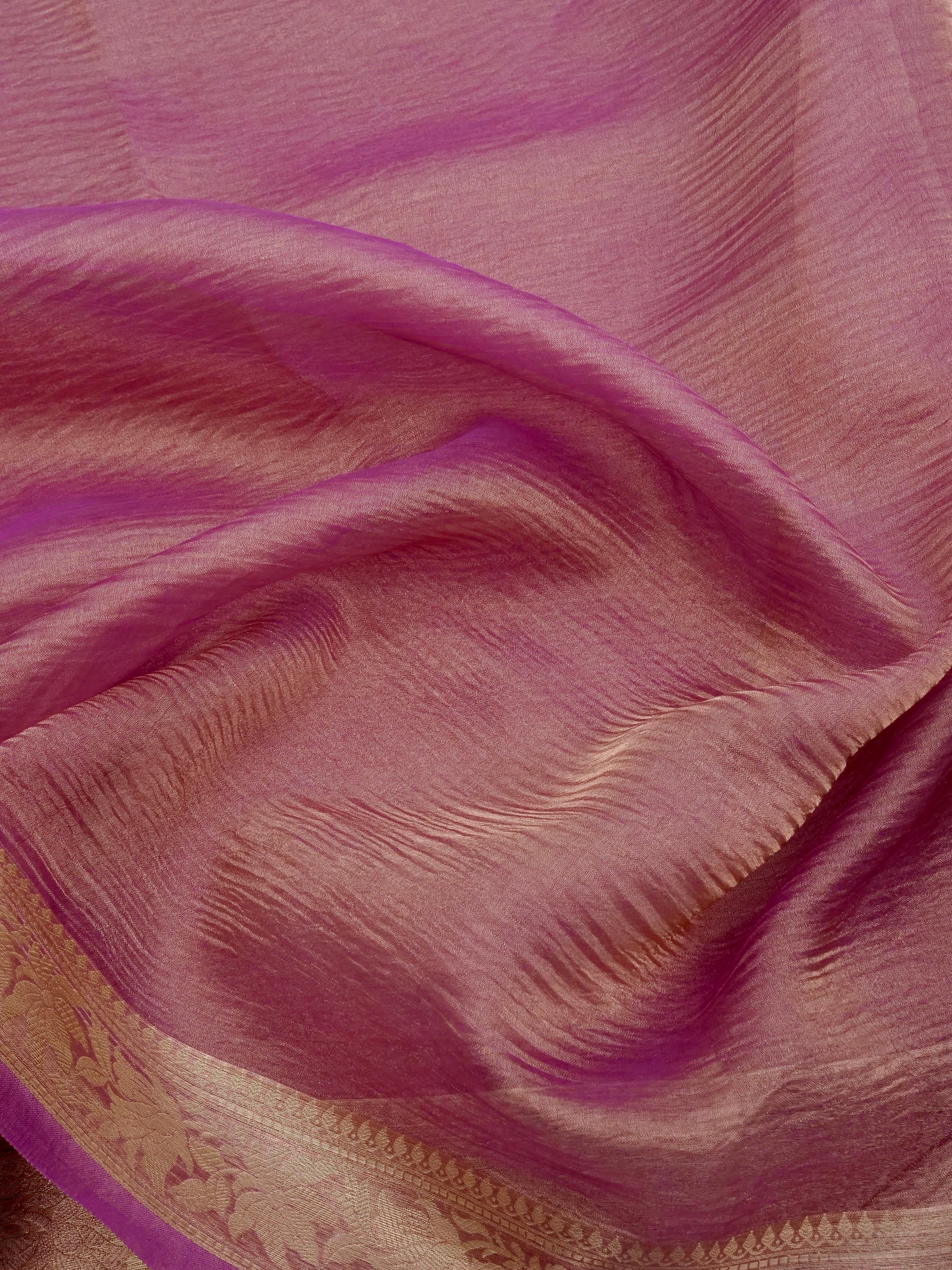 Onion Pink Pure Crush Tissue Silk Banarasi Saree