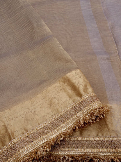 Grey Gold Pure Crush Tissue Silk Banarasi Saree with Embellished Border