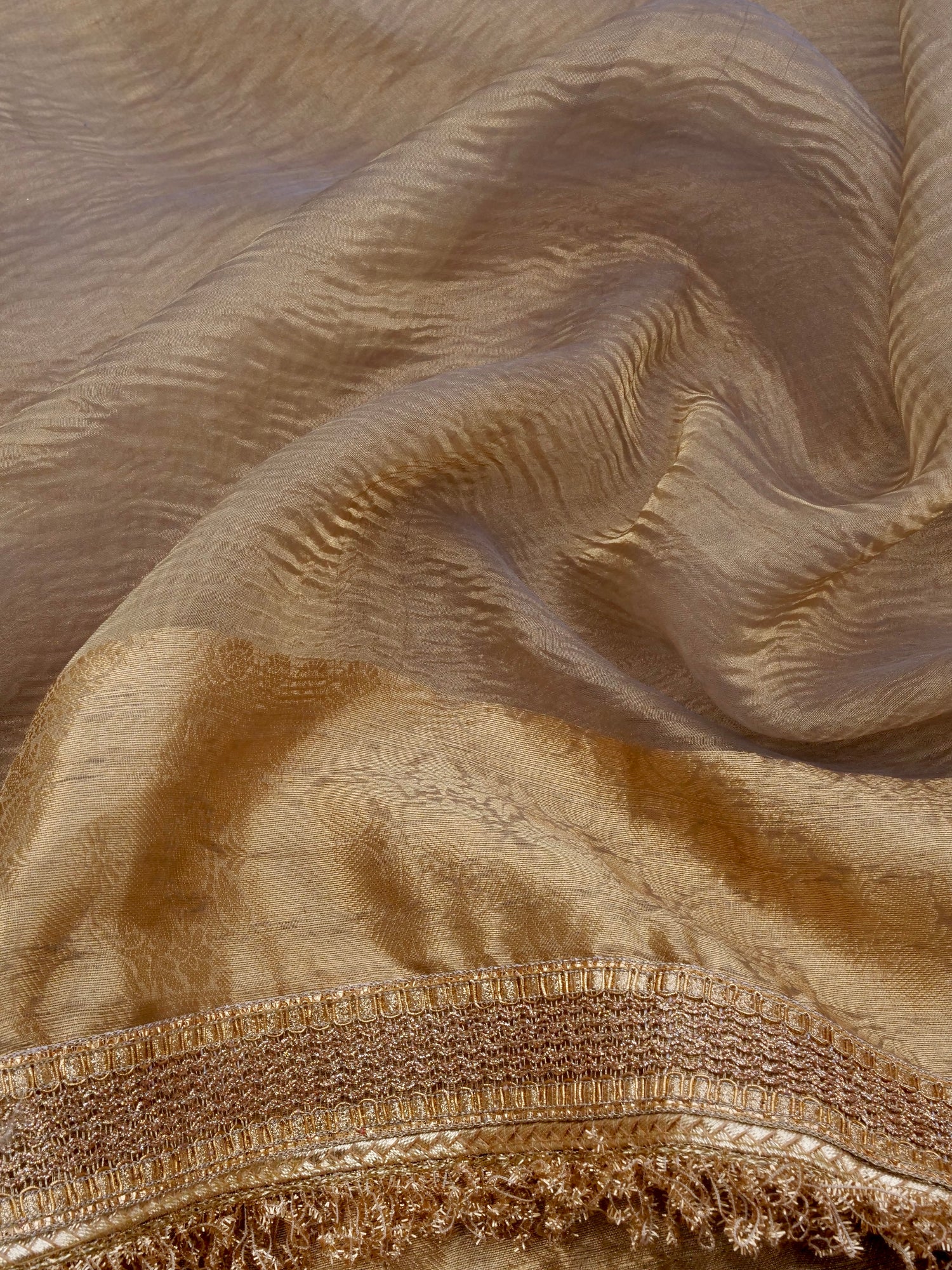 Grey Gold Pure Crush Tissue Silk Banarasi Saree with Embellished Border