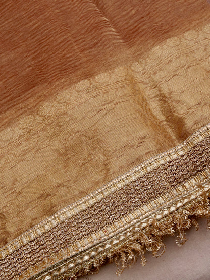 Copper Gold Pure Crush Tissue Silk Banarasi Saree with Embellished Border