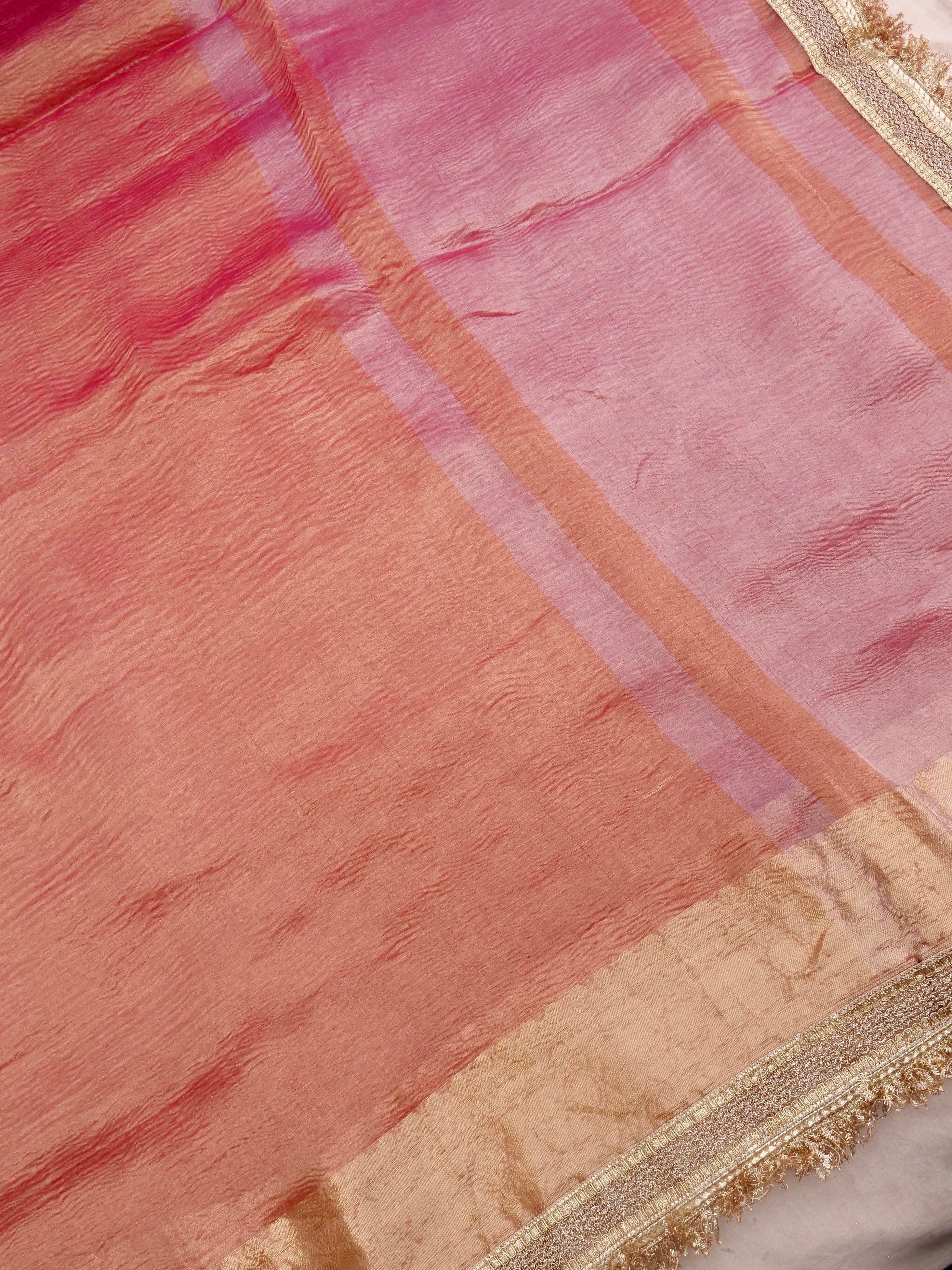 Pink Pure Crush Tissue Silk Banarasi Saree with Embellished Border