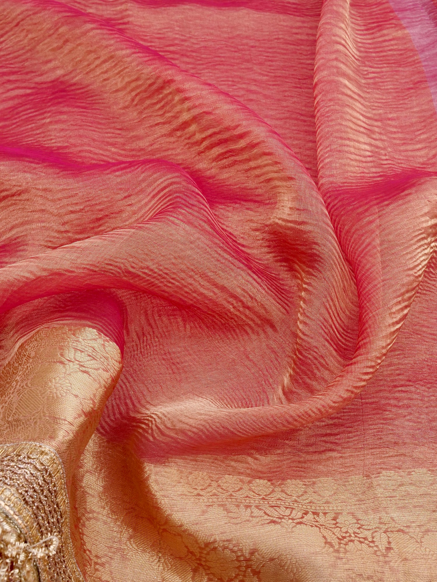 Pink Pure Crush Tissue Silk Banarasi Saree with Embellished Border