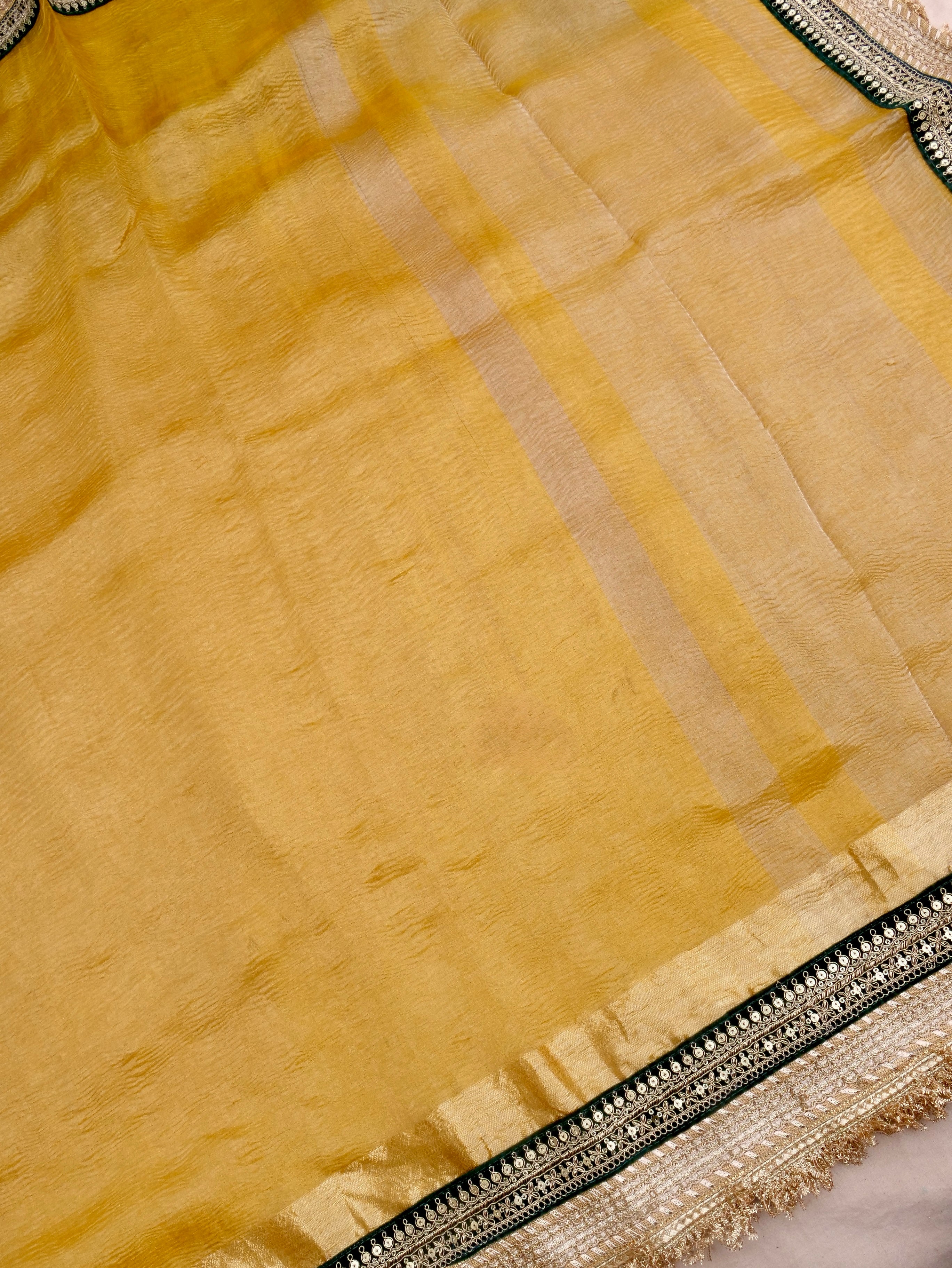Yellow Gold Pure Crush Tissue Silk Banarasi Saree with Embellished Border