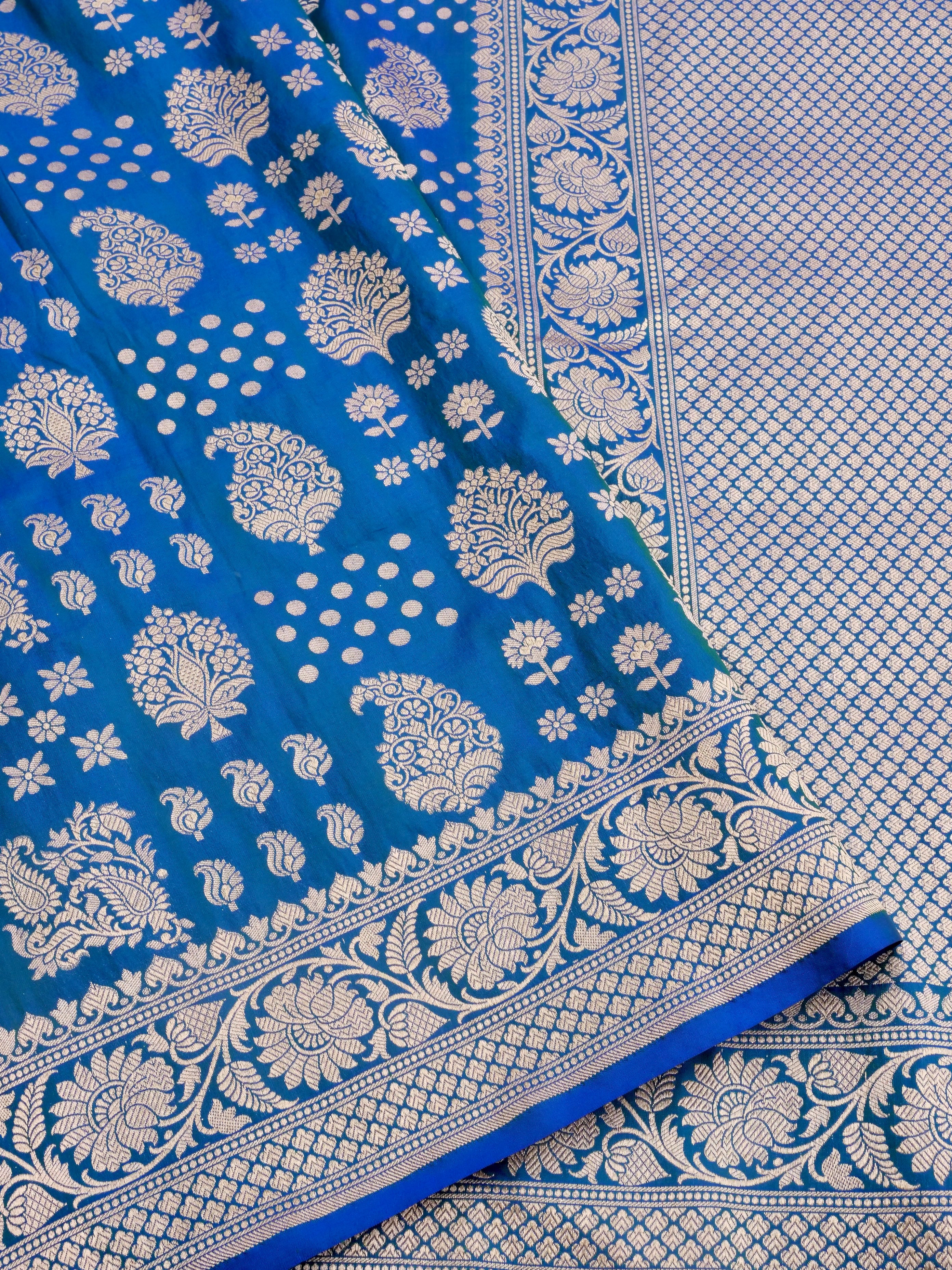 Blue Handwoven Kataan Silk Buti Banarasi Saree