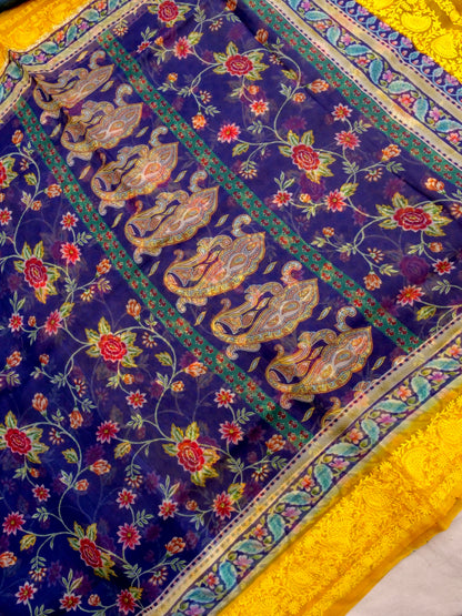 Digital Printed Pure Organza Benarasi Saree