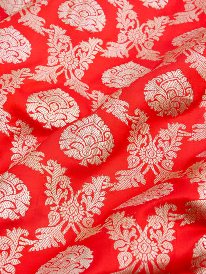 Red Handwoven Pure Kataan Silk Kadhua Jaal Benarasi Saree