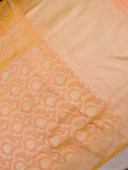 Peach  Handwoven Pure Kataan Silk Jangla Banarasi Saree