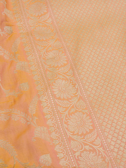 Peach  Handwoven Pure Kataan Silk Jangla Banarasi Saree