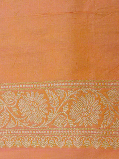 Peach  Handwoven Pure Kataan Silk Jangla Banarasi Saree