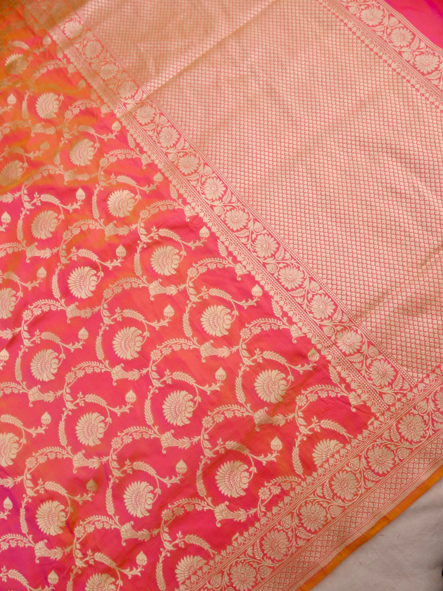 Pink Handwoven Kataan Silk Jangla Banarasi Saree