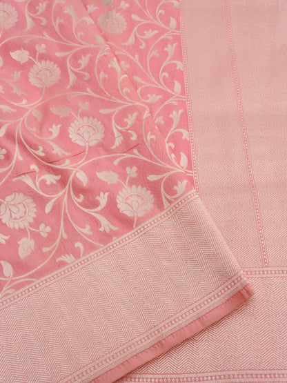 Peach-Pink Handwoven Kataan Silk Jangla Banarasi Saree