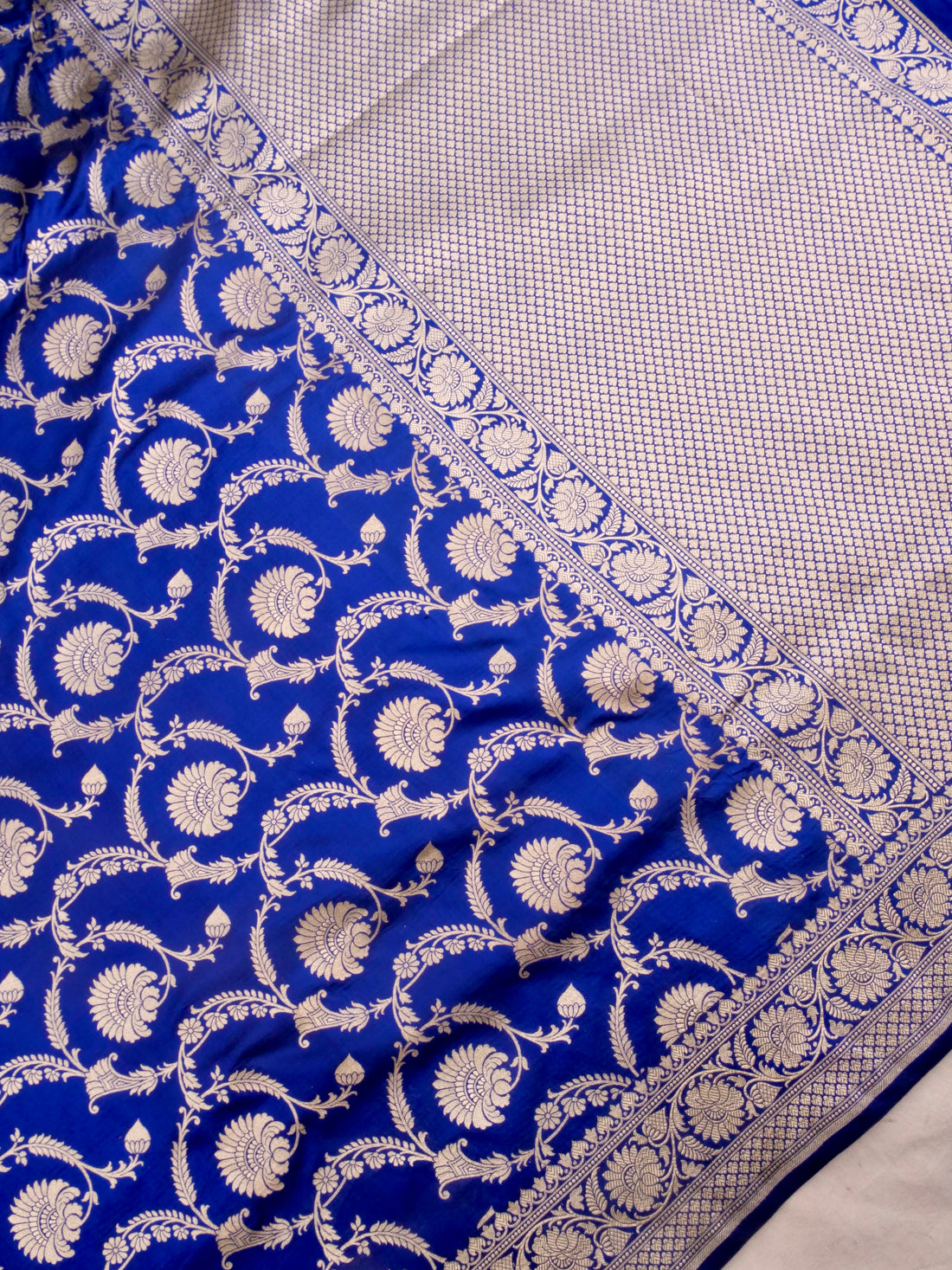 Blue Handwoven Kataan Silk Jangla Banarasi Saree