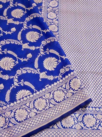 Blue Handwoven Kataan Silk Jangla Banarasi Saree