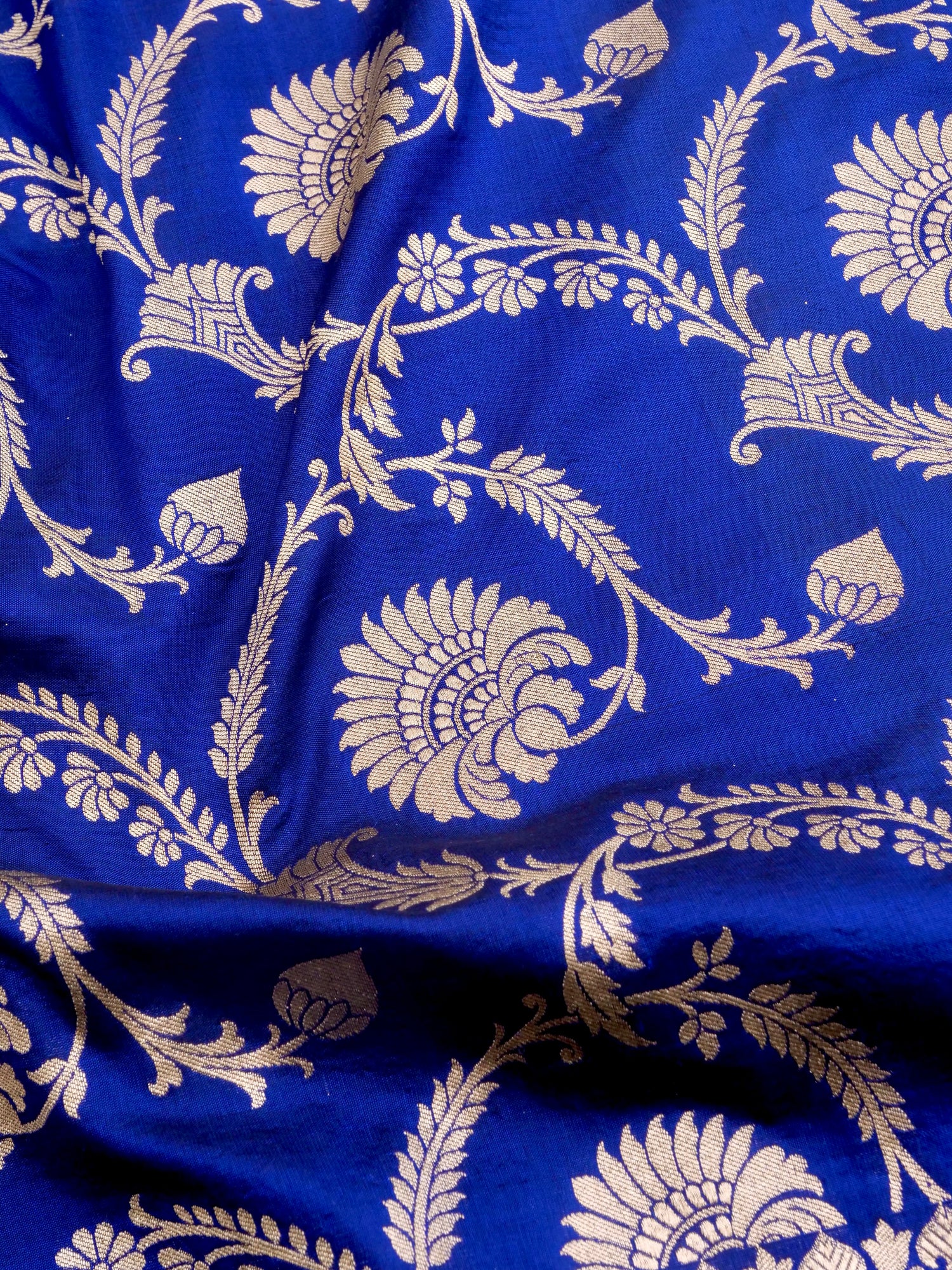 Blue Handwoven Kataan Silk Jangla Banarasi Saree