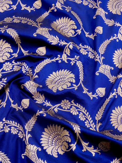 Blue Handwoven Kataan Silk Jangla Banarasi Saree