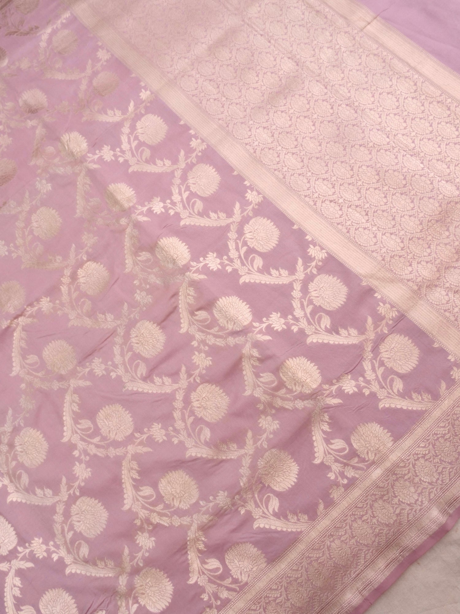 Purple Handwoven Pure Kataan Silk Jangla Banarasi Saree