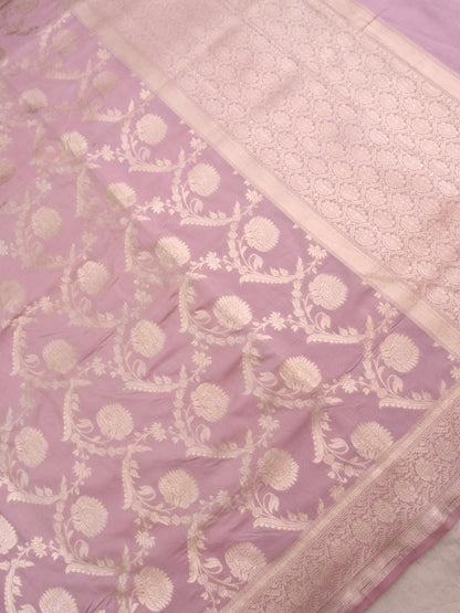 Purple Handwoven Pure Kataan Silk Jangla Banarasi Saree