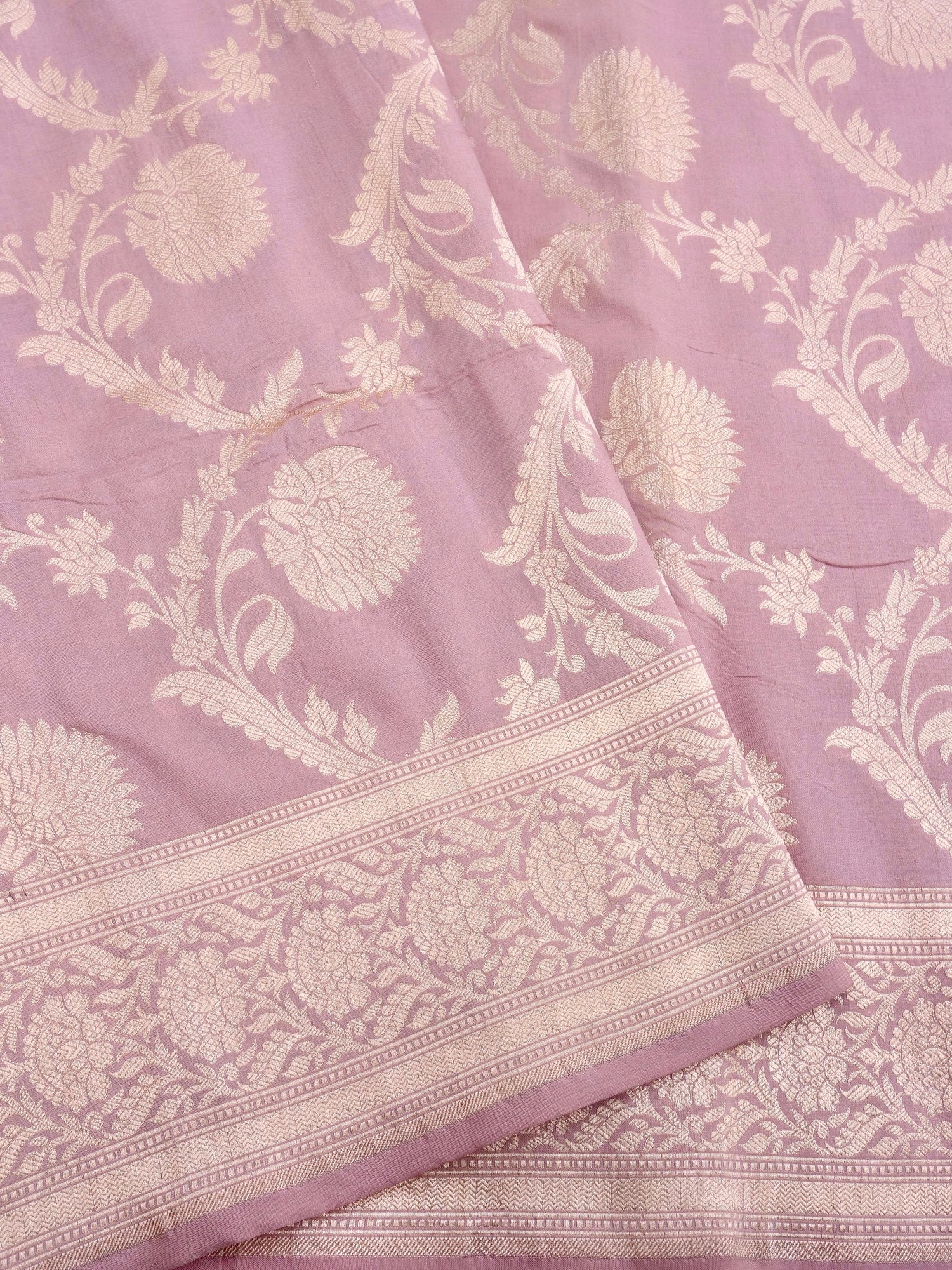 Purple Handwoven Pure Kataan Silk Jangla Banarasi Saree