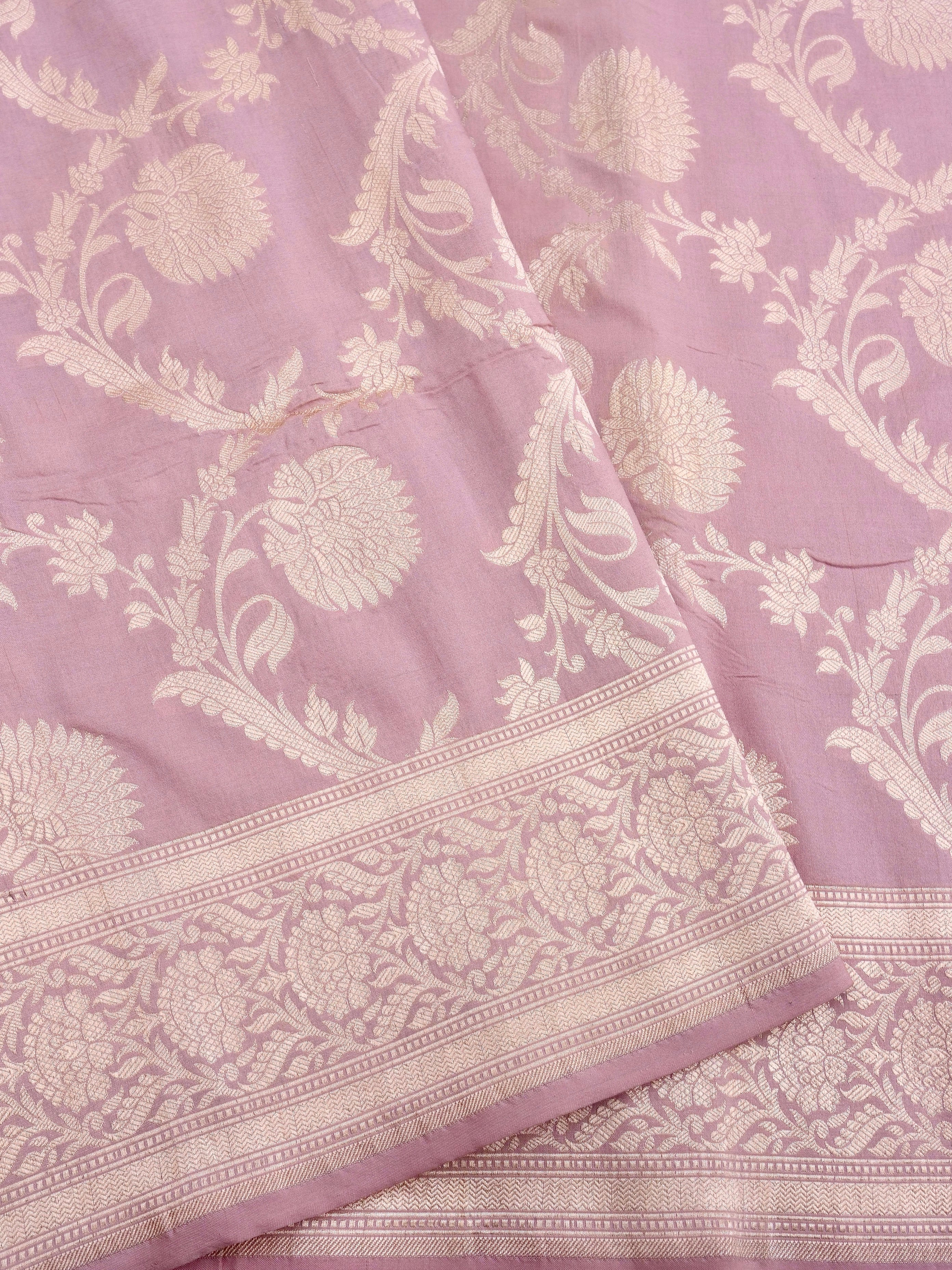 Purple Handwoven Pure Kataan Silk Jangla Banarasi Saree