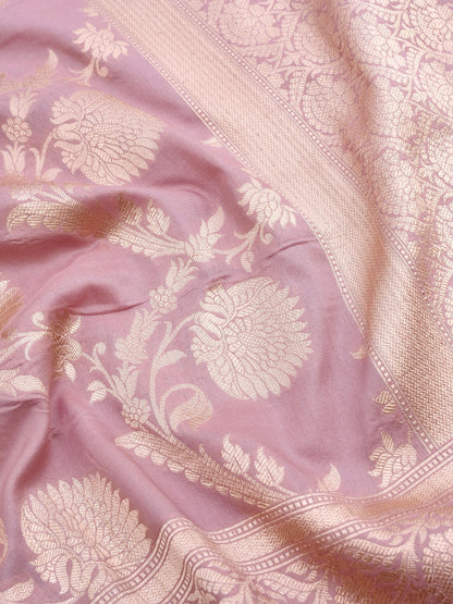 Purple Handwoven Pure Kataan Silk Jangla Banarasi Saree