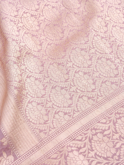 Purple Handwoven Pure Kataan Silk Jangla Banarasi Saree