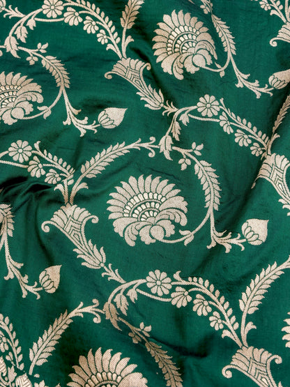 Green Handwoven Kataan Silk Jangla Banarasi Saree
