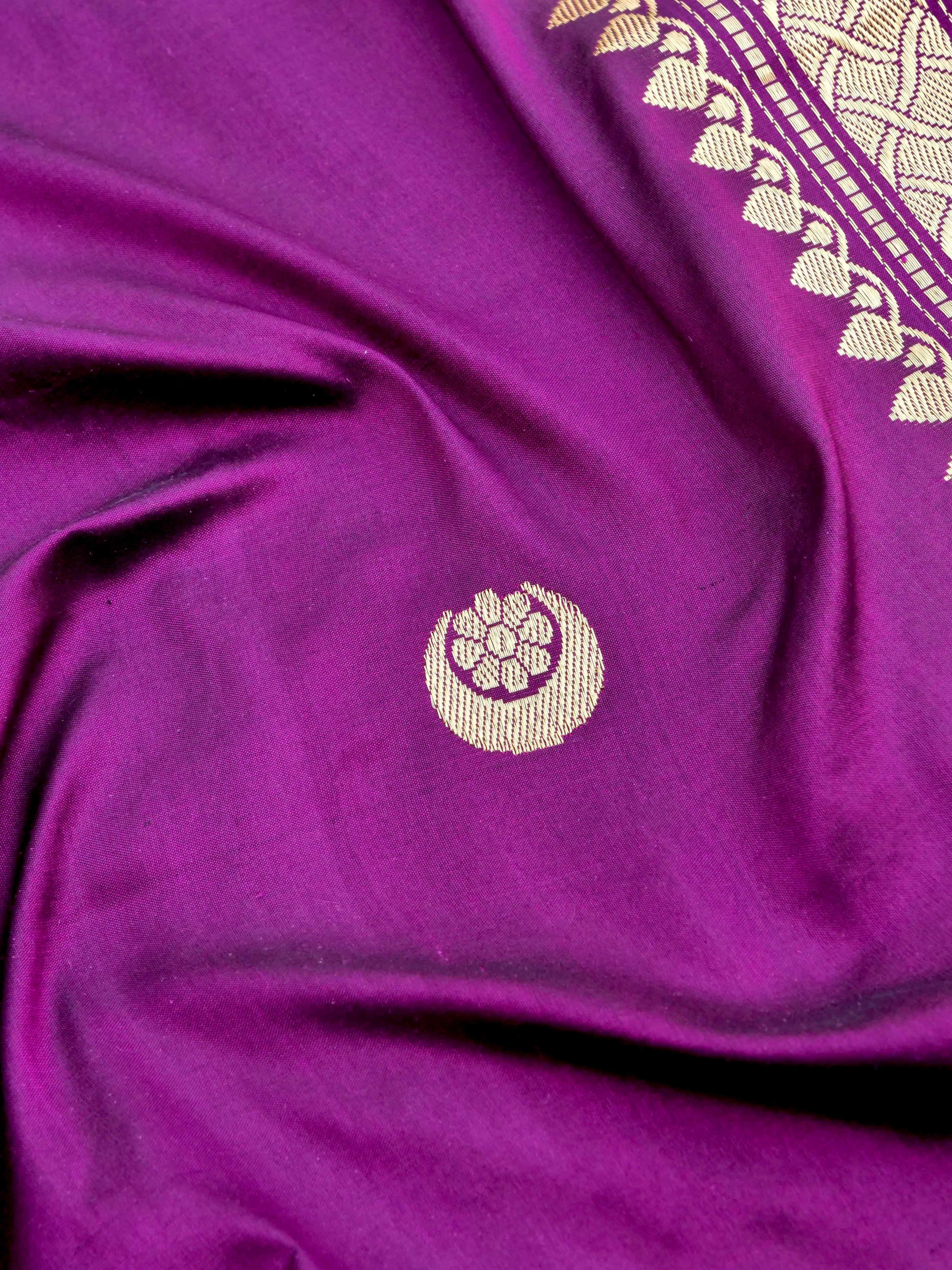 Purple Handwoven Kataan Silk Kadhua Buti Banarasi Saree
