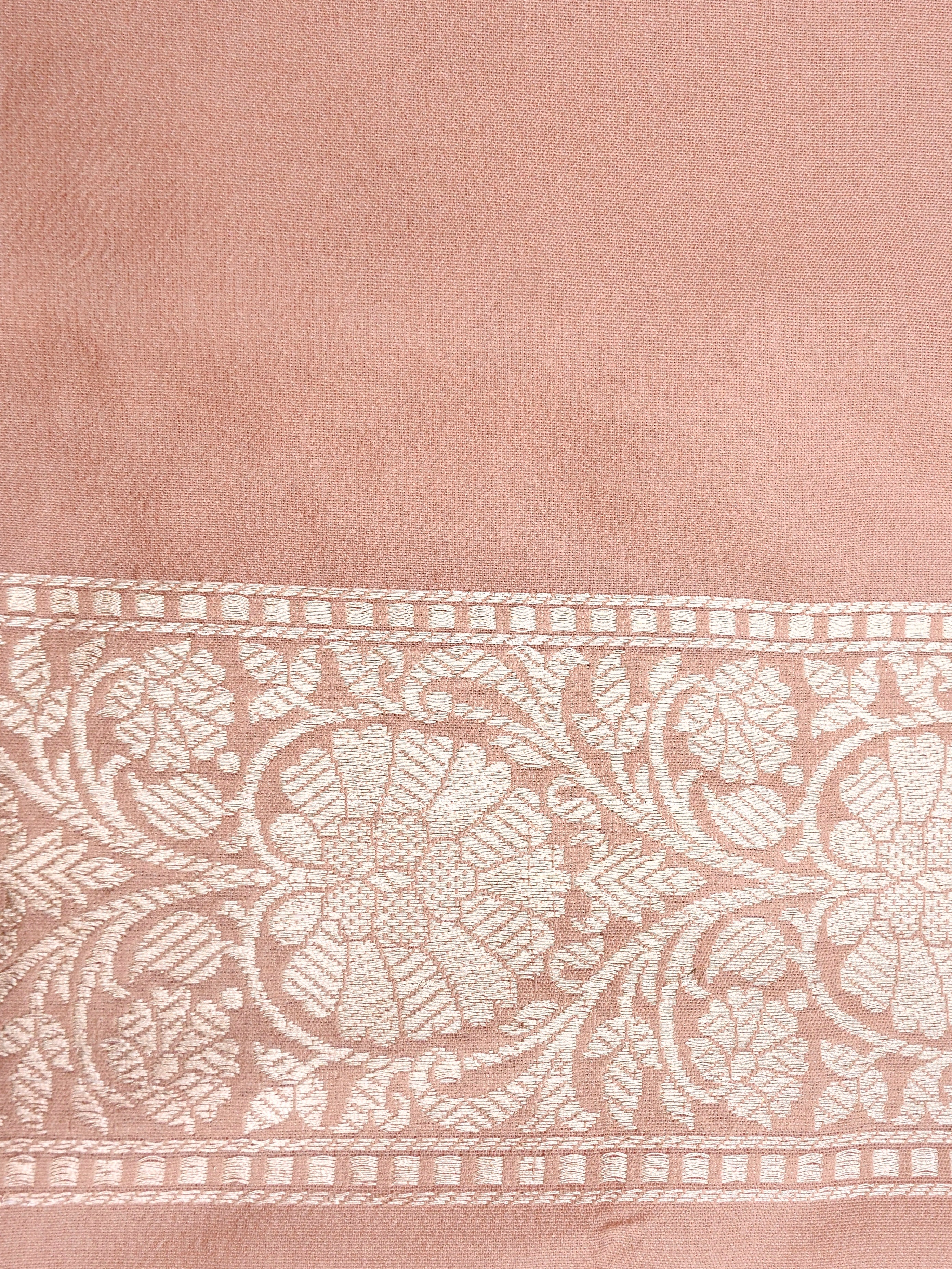 Peach Handwoven Kataan Silk Jangla Banarasi Saree