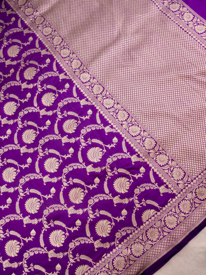 Purple Handwoven Kataan Silk Jangla Banarasi Saree
