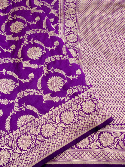 Purple Handwoven Kataan Silk Jangla Banarasi Saree