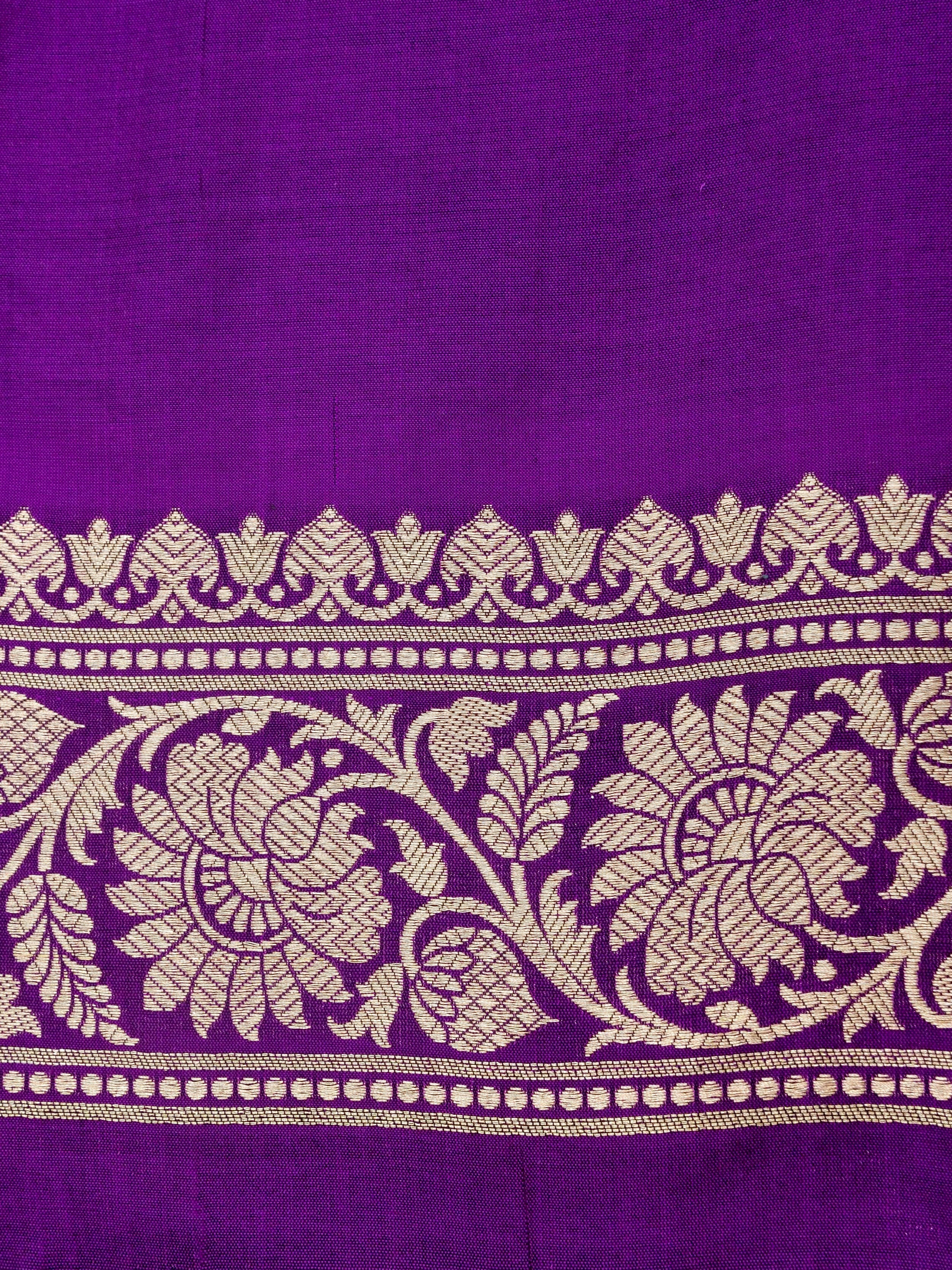Purple Handwoven Kataan Silk Jangla Banarasi Saree