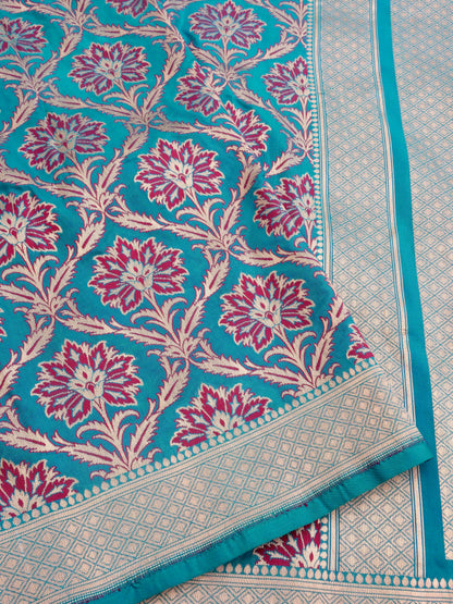 Blue Handwoven Kataan Silk Jangla Meenakari Banarasi Saree