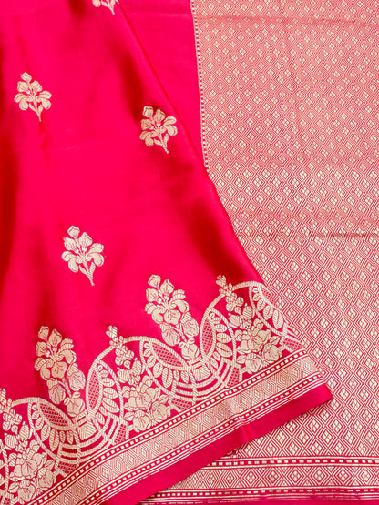 Red Handwoven Pure Satin Silk Banarasi Saree