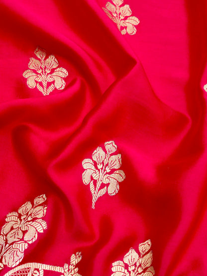 Red Handwoven Pure Satin Silk Banarasi Saree