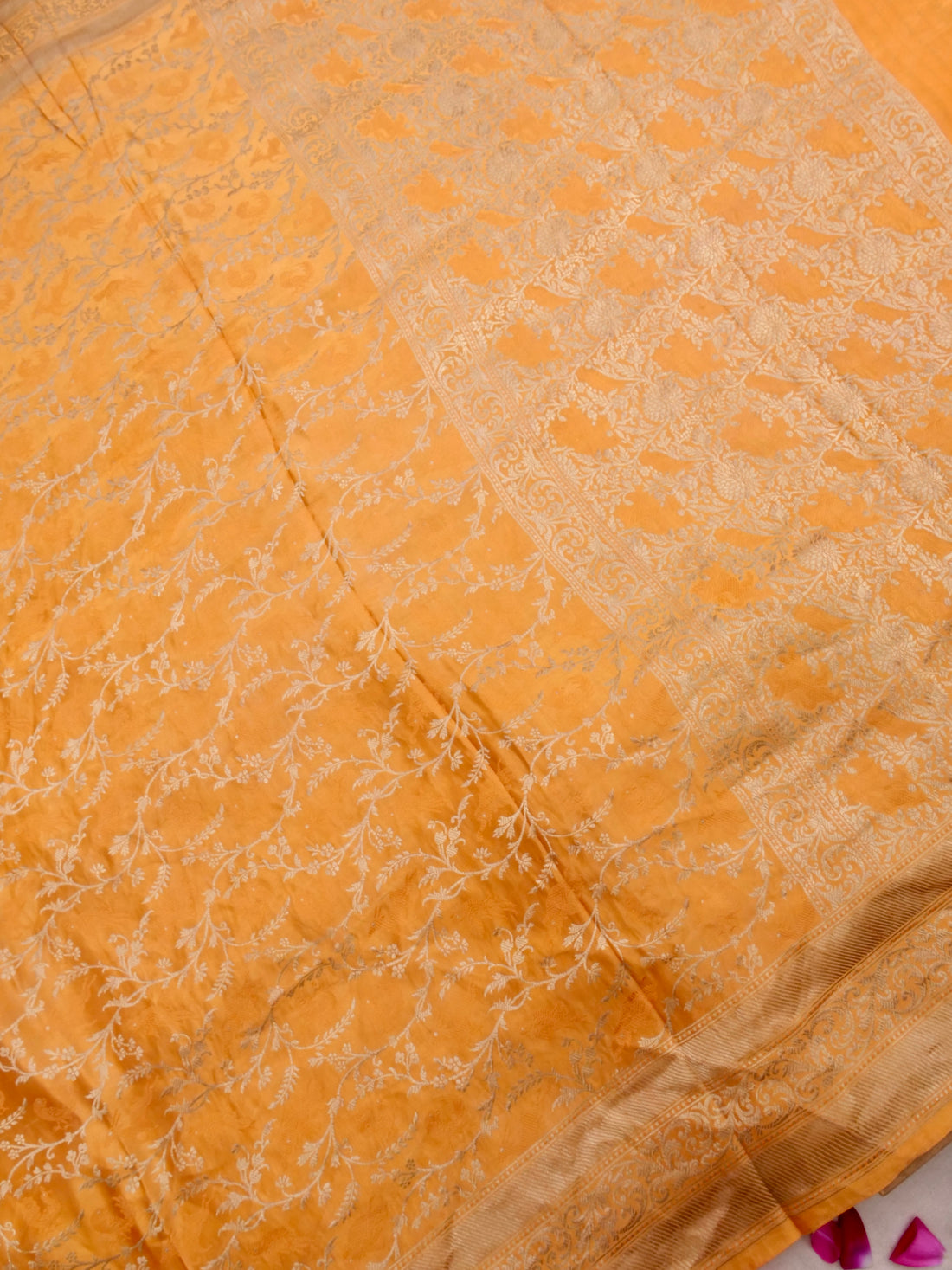 Orange Handwoven Pure Silk Shikargah Banarasi Saree