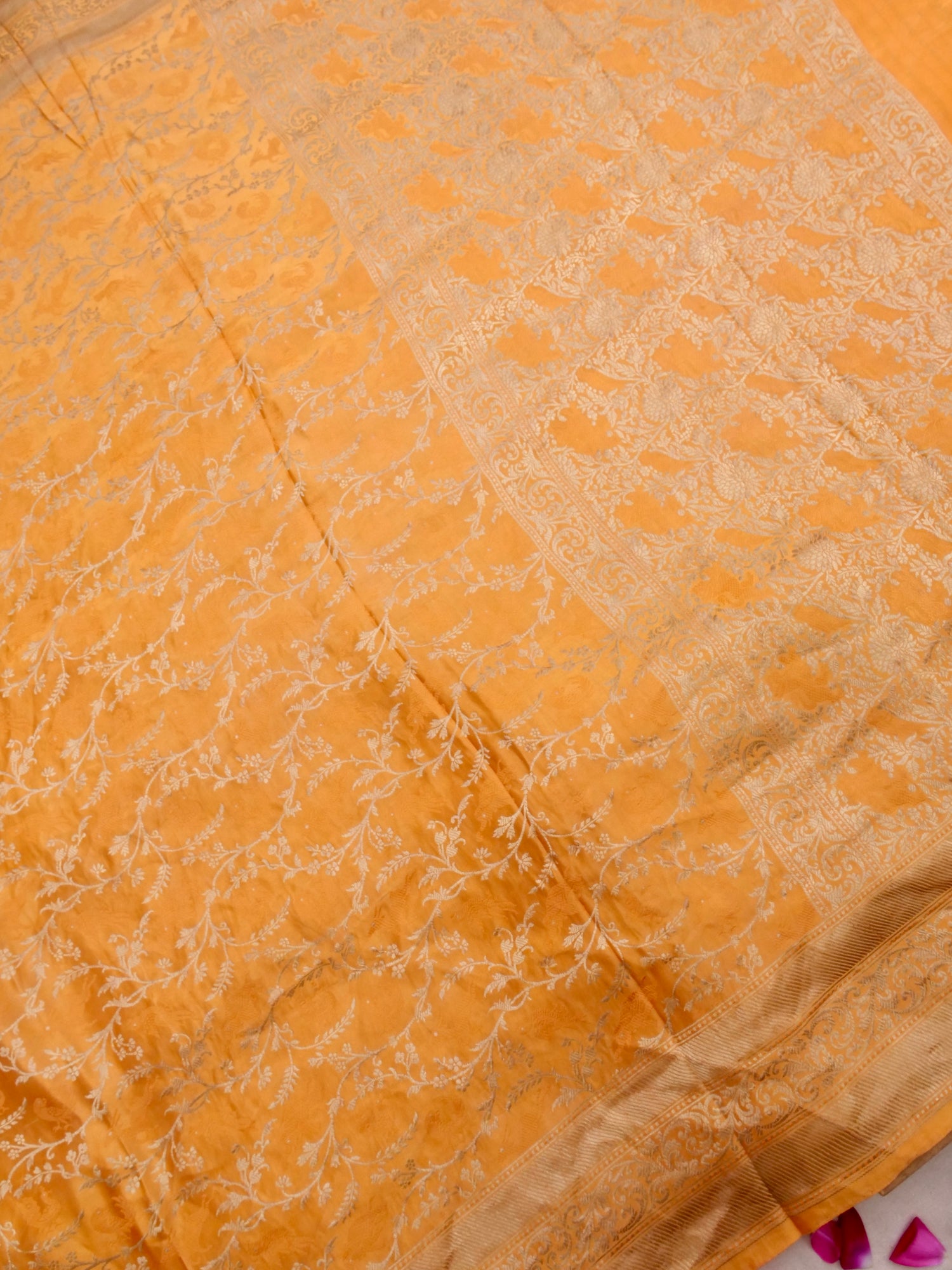 Orange Handwoven Pure Silk Shikargah Banarasi Saree
