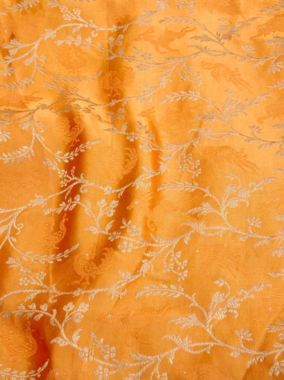 Orange Handwoven Pure Silk Shikargah Banarasi Saree