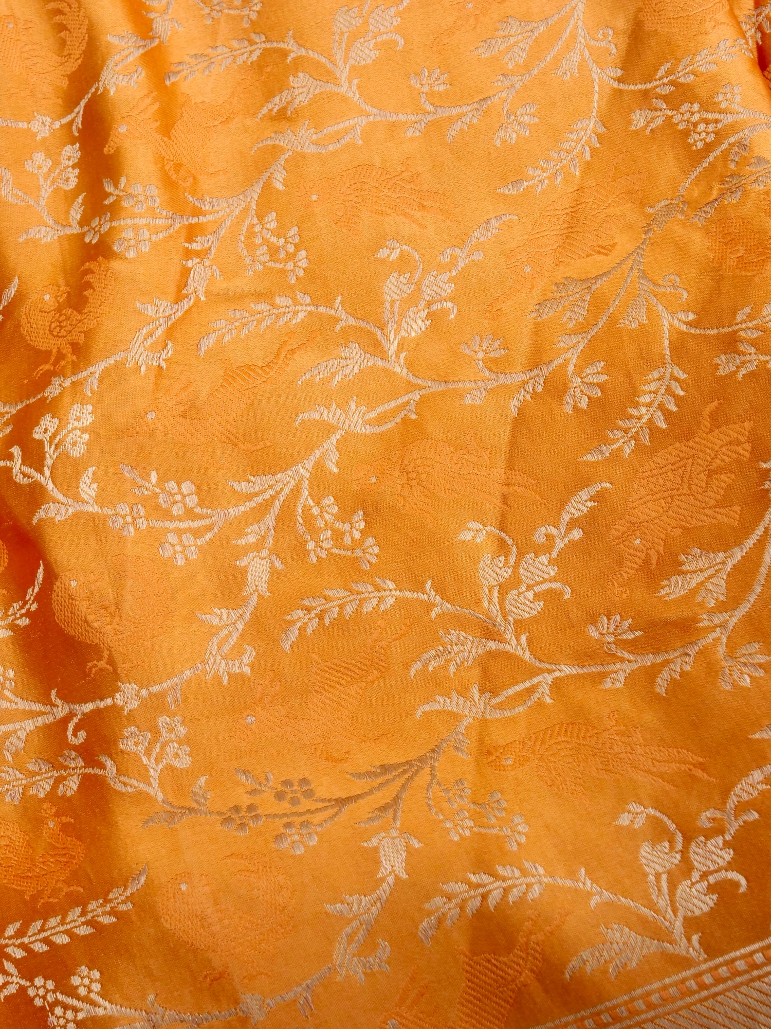 Orange Handwoven Pure Silk Shikargah Banarasi Saree