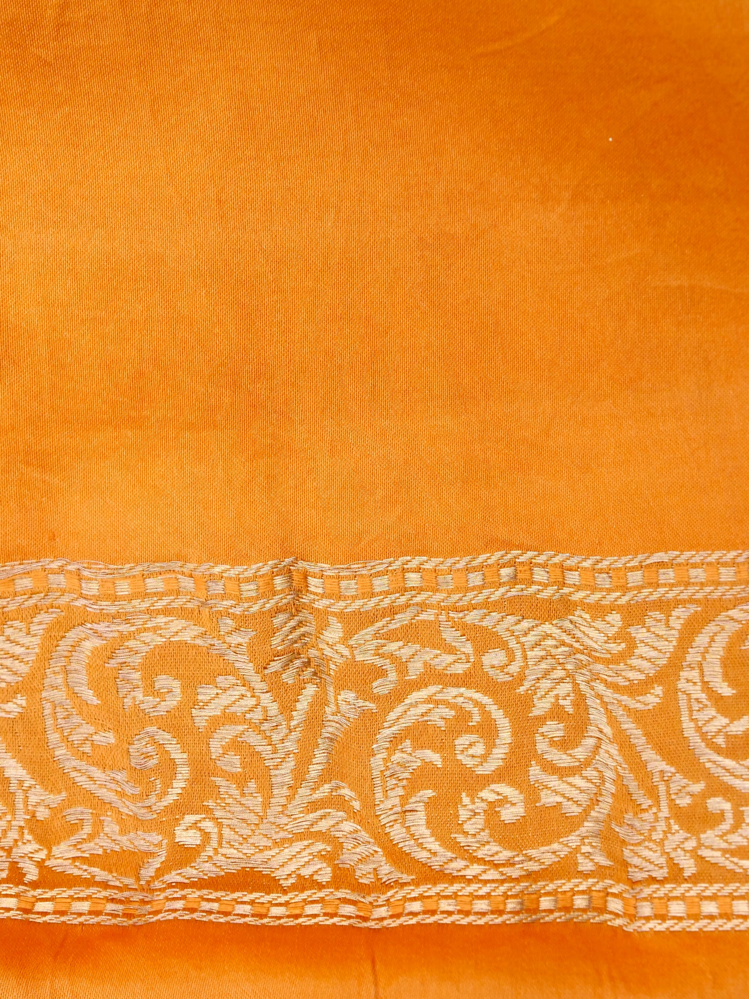 Orange Handwoven Pure Silk Shikargah Banarasi Saree