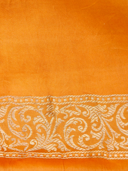 Orange Handwoven Pure Silk Shikargah Banarasi Saree