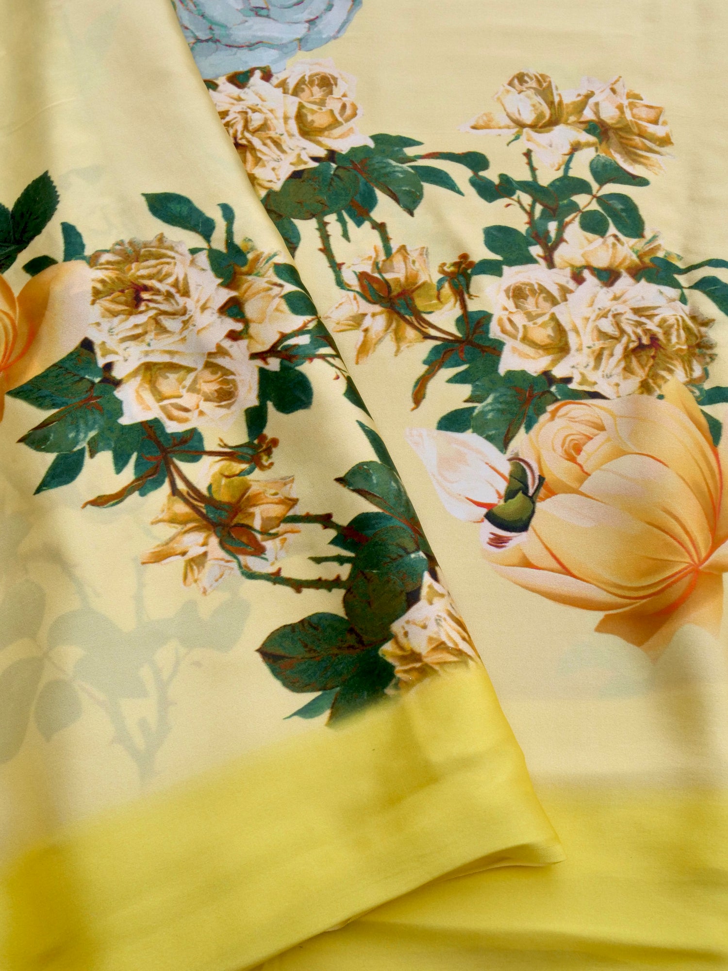 Digital Print Lemon Yellow Pure Silk Banarasi Saree