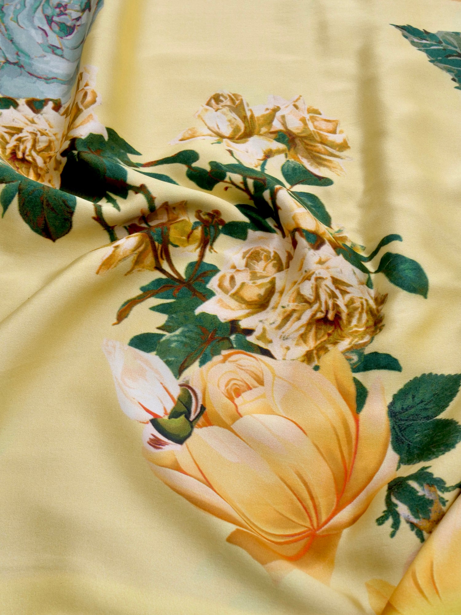 Digital Print Lemon Yellow Pure Silk Banarasi Saree