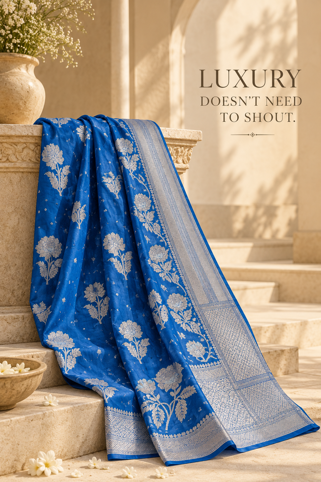 Blue Chiniya Silk Blended Banarasi Saree