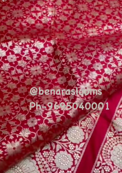 Mandala Red Handwoven Pure Silk Banarasi Lehenga