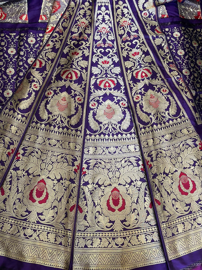 Tanvi Purple Handwoven Pure Silk Banarasi Lehenga with Meenakari
