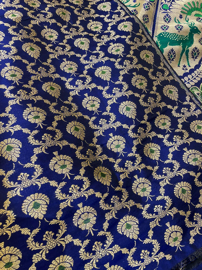 Shikarbagh Blue Handwoven Pure Kataan Silk Banarasi Lehenga