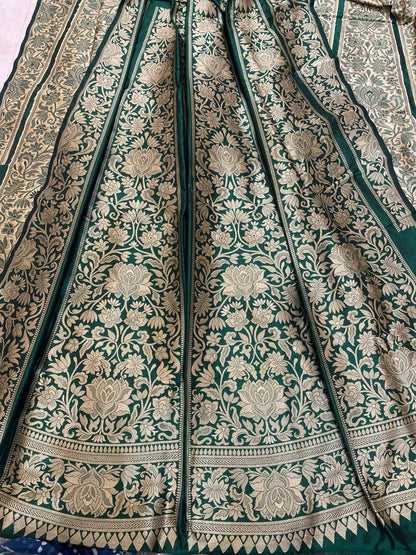 Kamalini Green Handwoven Pure Silk Banarasi Lehenga Panels