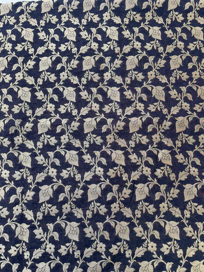 Black Semi Silk Floral Jaal Fabric